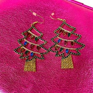 pierced Christmas tree bejeweled earrings